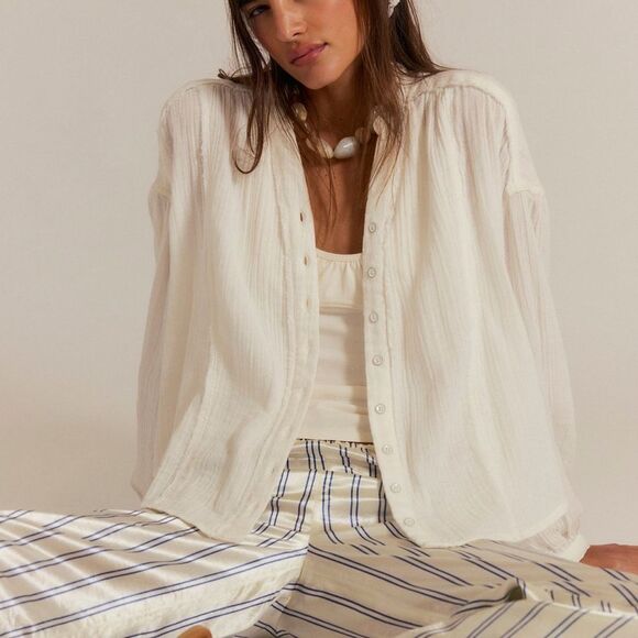 Free People We the Free Valley Double Cloth Shirt Clean Ivory - Picture 1 of 11